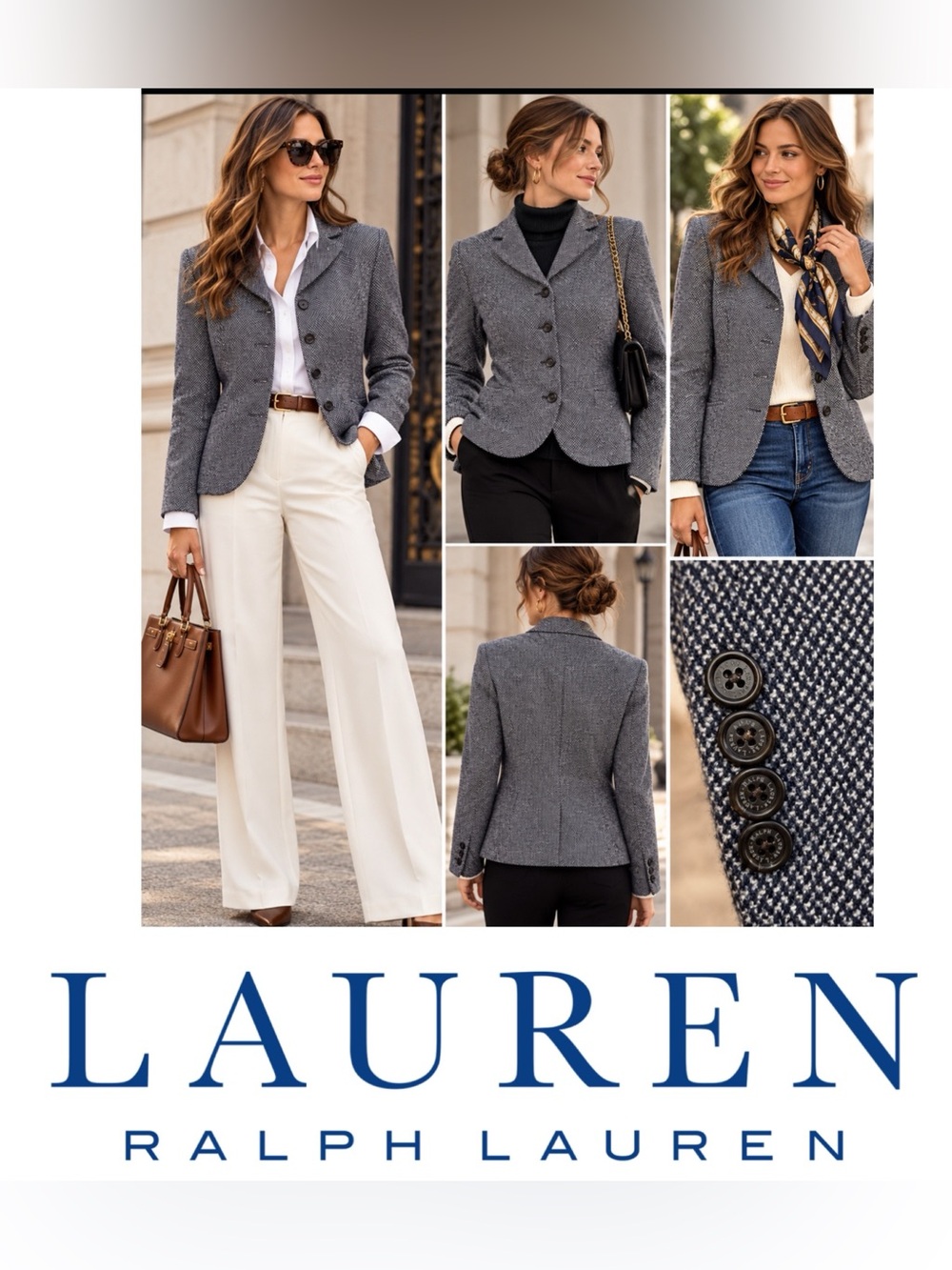 Lauren Ralph Lauren Wool Blend Tweed Blazer Jacket Gray SZ 12 Classic old MONEY